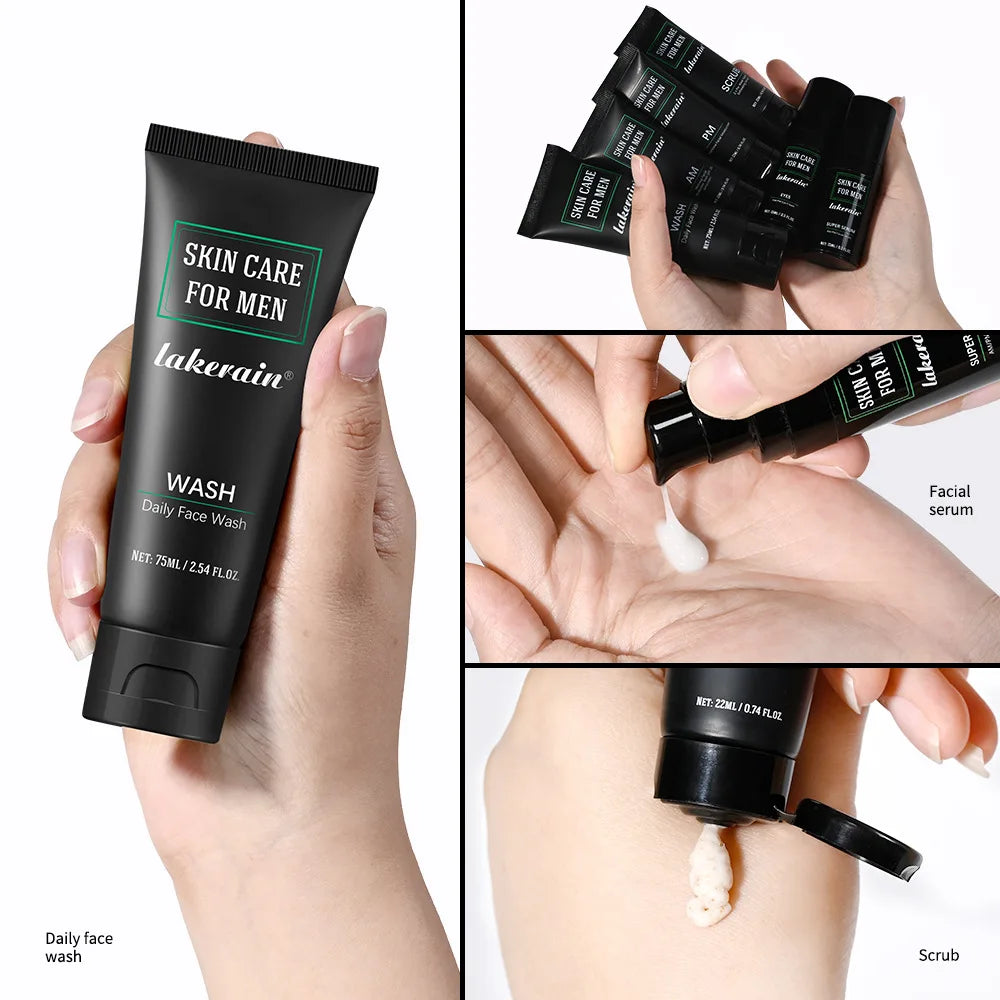 Kit de Cuidado Facial para Hombres 3 en 1 - Limpiador, Crema Hidratante y Crema de Ojos Anti-Edad