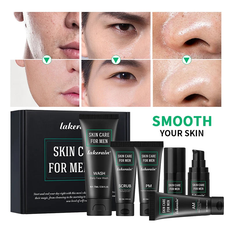 Kit de Cuidado Facial para Hombres 3 en 1 - Limpiador, Crema Hidratante y Crema de Ojos Anti-Edad