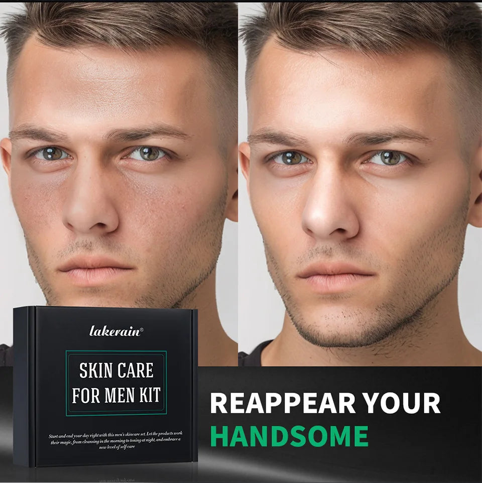 Kit de Cuidado Facial para Hombres 3 en 1 - Limpiador, Crema Hidratante y Crema de Ojos Anti-Edad