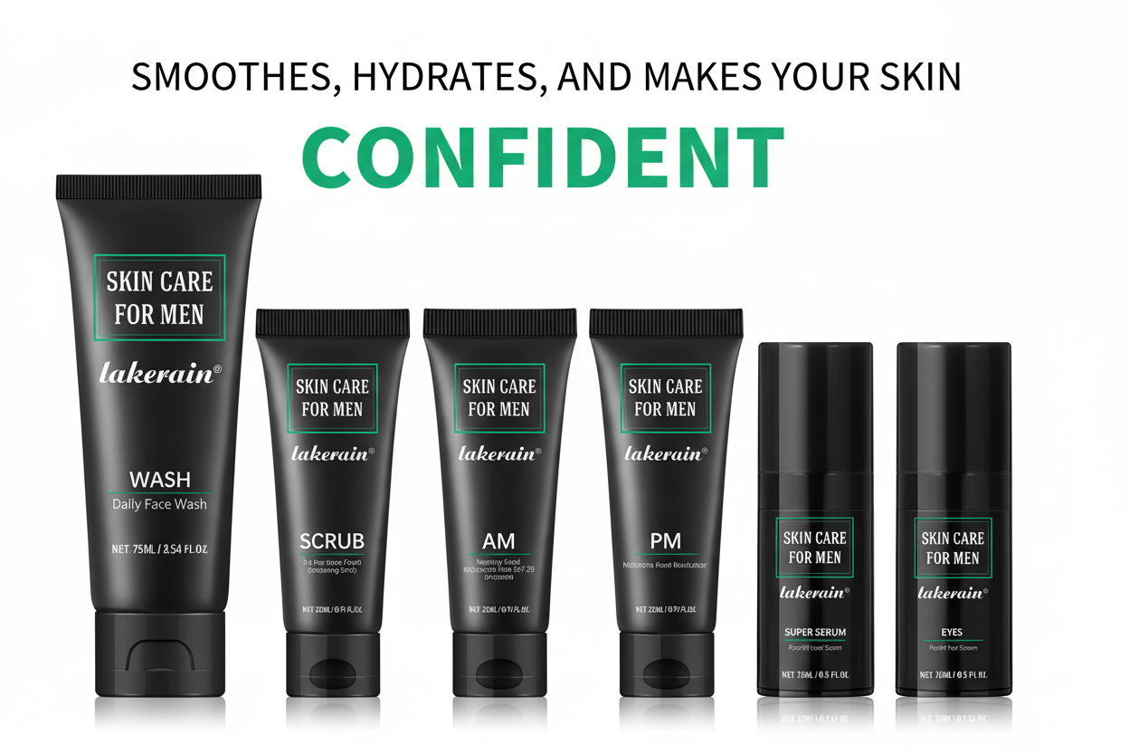 Kit de Cuidado Facial para Hombres 3 en 1 - Limpiador, Crema Hidratante y Crema de Ojos Anti-Edad